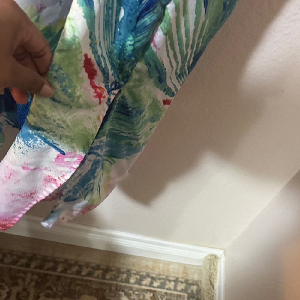Natori Blue Floral Maxi kaftan pockets Dress private luxuries paradise palms M - Picture 5 of 9